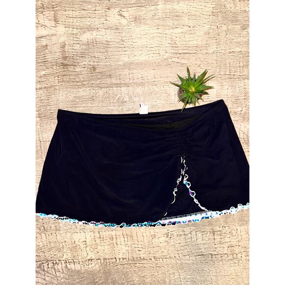 Gottex 16W Black Ruffle Trim Swim Skirt Plus Size High Waist Skort Flirty Retro - Picture 6 of 6